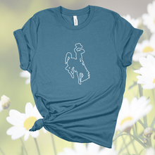 Steamboat Outline Bucking Horse~ Heather Teal Bella Tee - My Wyo Designs