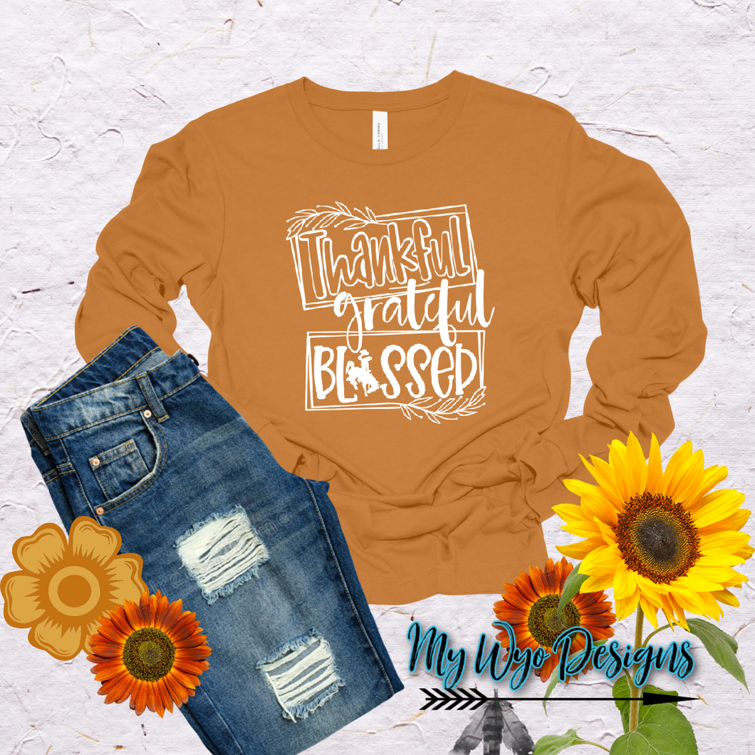 Thankful & Blessed~ Bella Long Sleeve Tee (pre-order) - My Wyo Designs