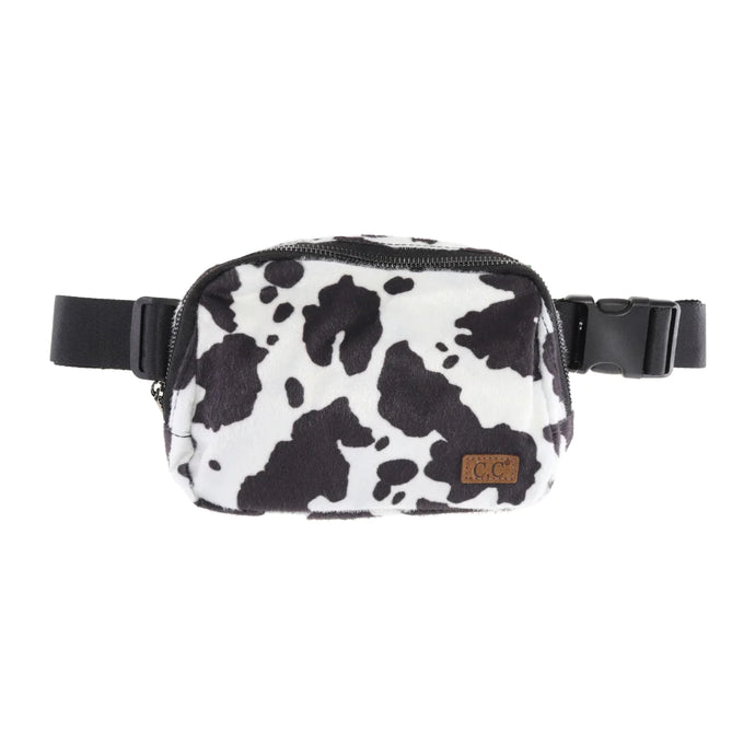 Fuzzy Cow Print CC Belt Bag