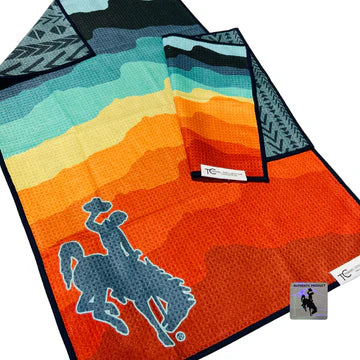 Wyoming Bucking Horse Waffle Microfiber washcloth ~ Sunset