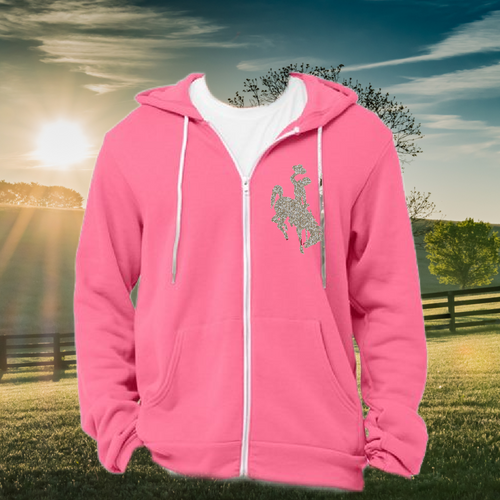 Champagne Glitter Bucking Horse ~ Charity Pink~ Zip Hoodie - My Wyo Designs