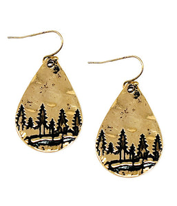 Gold Tone ~Trees in the Forest~ Teardrop Earrings