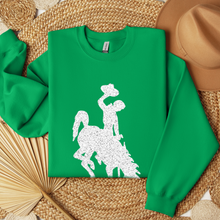 Load image into Gallery viewer, Jumbo White Glitter Steamboat ~ Green Gildan Sweatshirt