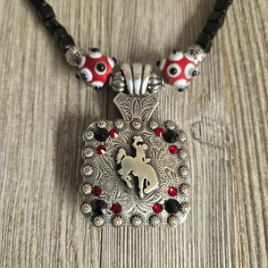 Bucking Horse & Rider Necklace ~Black & Red - My Wyo Designs