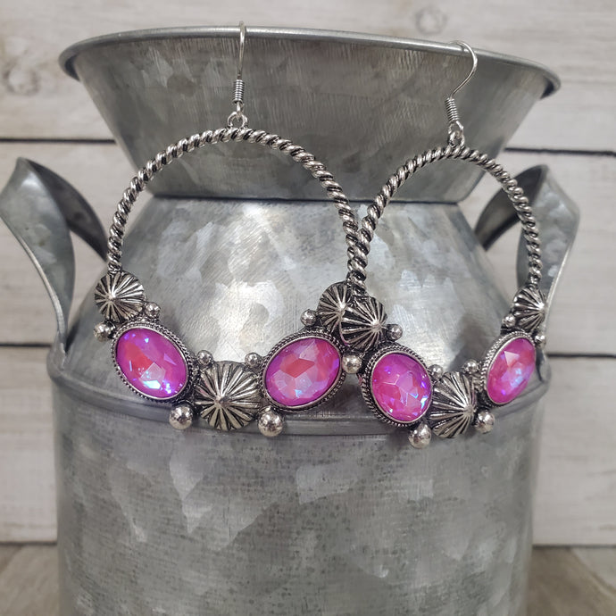 Pink Stone Rope Hoop Earrings - My Wyo Designs