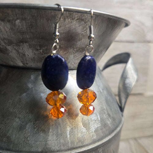 Dark Navy & Orange Mosaic Oval Earring - My Wyo Designs