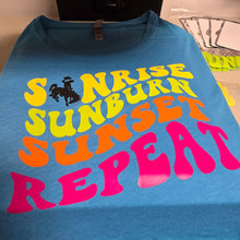 Sunrise, Sunset Bucking Horse~ Turquoise Scoop Neck Ladies Top