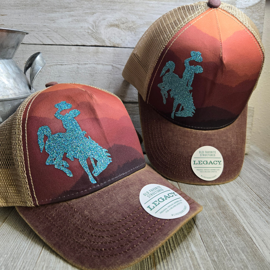 Desert Horizon Teal Bucking horse & Rider®️ Legacy Cap