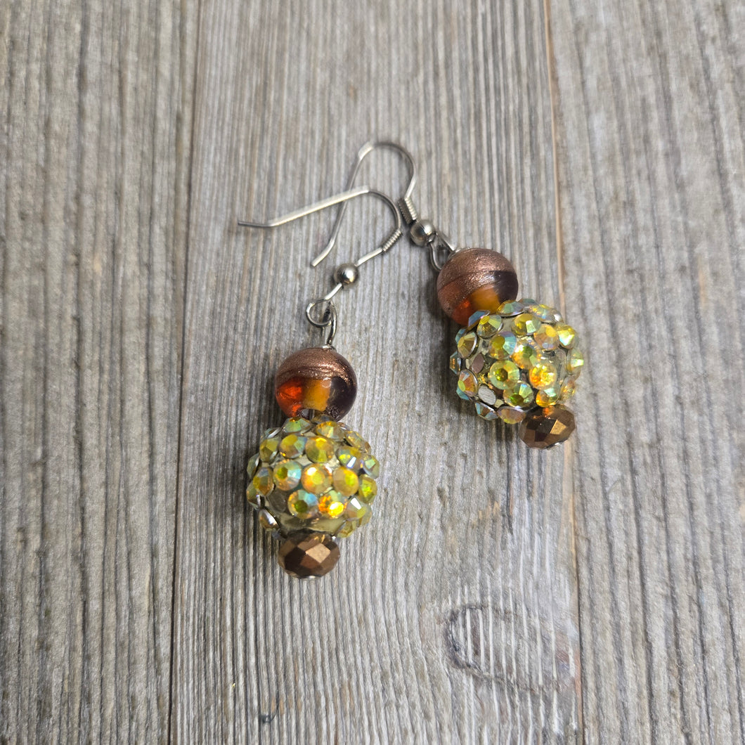 Disco Ball Gold & Brown Earring - My Wyo Designs
