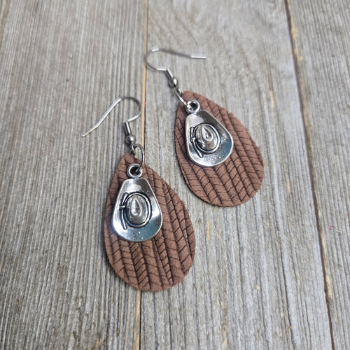 Itty Bitty Cowgirl Hat Leather earrings~ Brown - My Wyo Designs