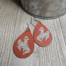 Bucking Horse & Rider®️ Leather Earrings~ Rust & Champagne Glitter - My Wyo Designs