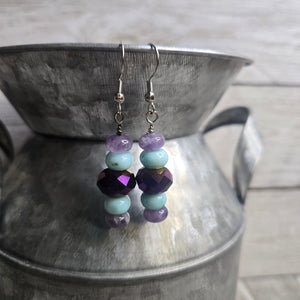 Larimar & Cut-Glass Crystal Purple & Aqua earrings - My Wyo Designs