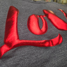 Metallic Red Puff LOVE ~ Heather Dark Grey Bella Tee
