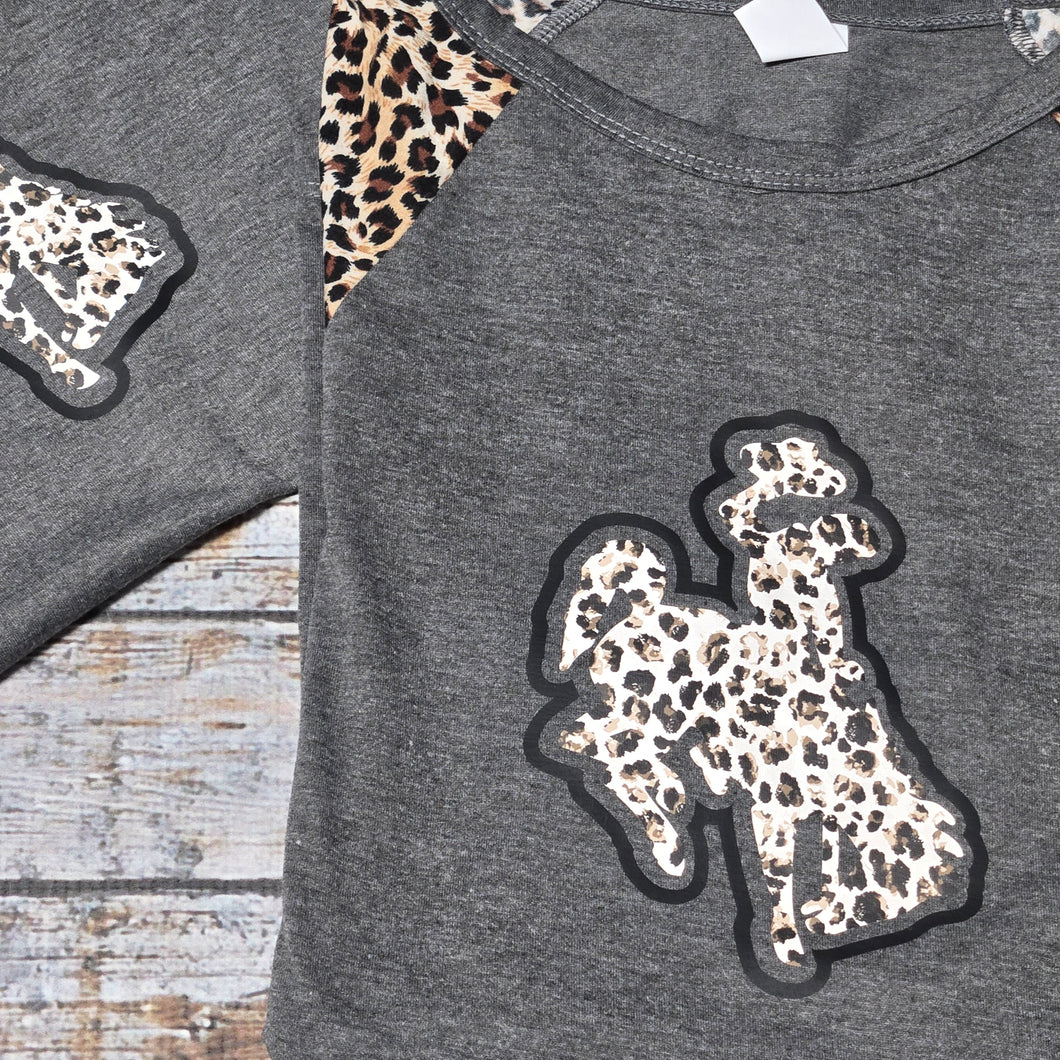 Cheetah ~Bucking Horse ~ Grey Raglan Sleeve Tee