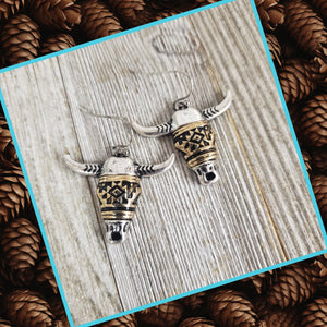Two-tone Aztec Steer Skull Earrings - My Wyo Designs