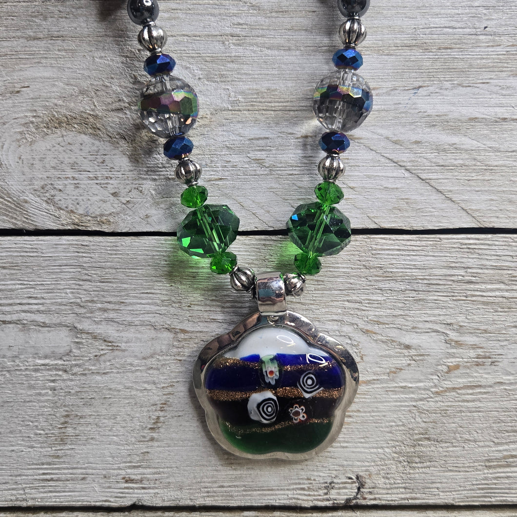 Green, Royal Italian Glass Pendant & cut glass bead necklace - My Wyo Designs