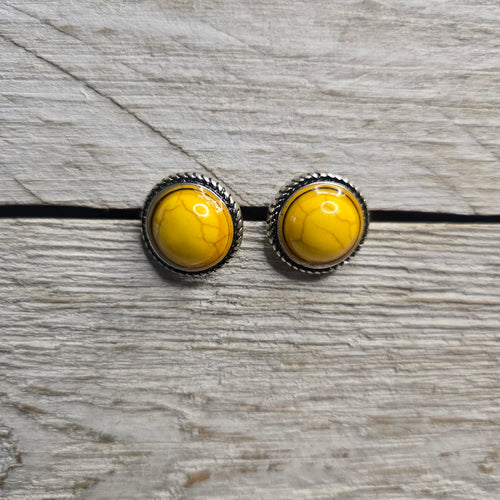 Silver Rope Rim ~Yellow~ Stone Earrings - My Wyo Designs