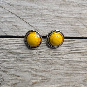 Silver Rope Rim ~Yellow~ Stone Earrings - My Wyo Designs