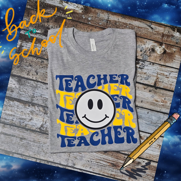 Teacher ~Smiley ~ Bella Tee~ Royal & Yellow