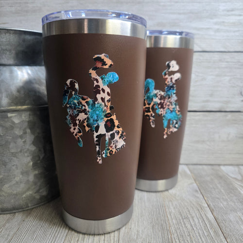 Brown Bucking Horse & Rider®️ Tumbler ~Teal the Sun Goes Down - My Wyo Designs