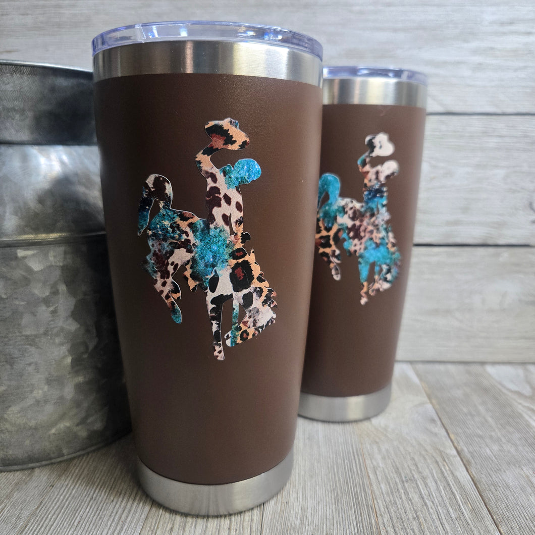Brown Bucking Horse & Rider®️ Tumbler ~Teal the Sun Goes Down - My Wyo Designs