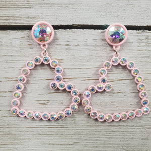 Soft Pink Rhinestone Heart Dangle Earrings - My Wyo Designs