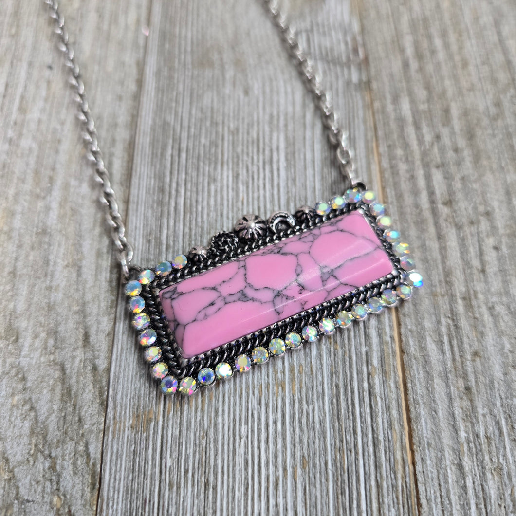 Pink Turquoise Stone Ball-Bar necklace
