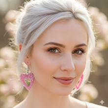 Pink Glitter Acrylic ~Heart cutout~ Earrings