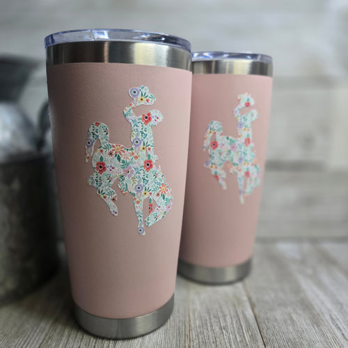 Shell Pink Bucking Horse & Rider®️ Tumbler ~ Dainty Floral - My Wyo Designs