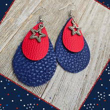 Patriotic Double Teardrop Leather earrings ~ Red & Royal w/star - My Wyo Designs