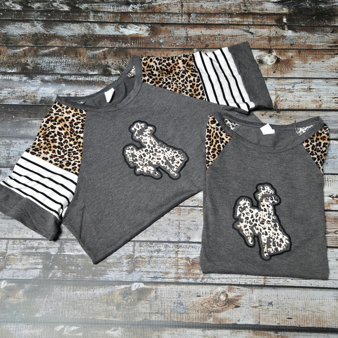 Cheetah ~Bucking Horse ~ Grey Raglan Sleeve Tee