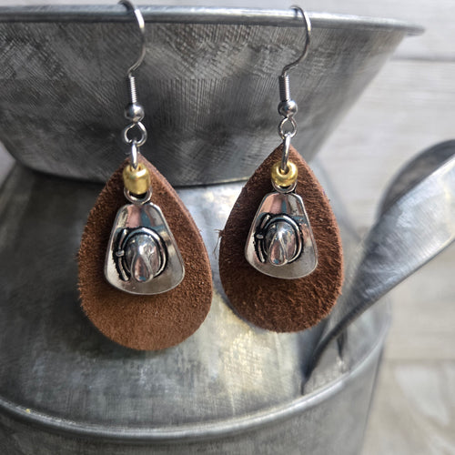 Itty Bitty Cowgirl Hat Leather earrings~ Wyo Brown Suede - My Wyo Designs