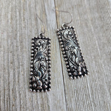 Silver Etched Bar Earrings