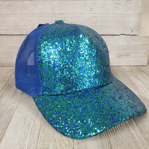 Glitter Royal/Green Peacock CC Trucker cap - My Wyo Designs
