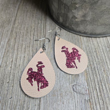 Bucking Horse & Rider®️ Leather Earrings~ Nude & Burgandy - My Wyo Designs