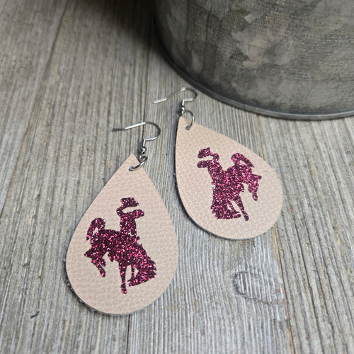 Bucking Horse & Rider®️ Leather Earrings~ Nude & Burgandy - My Wyo Designs