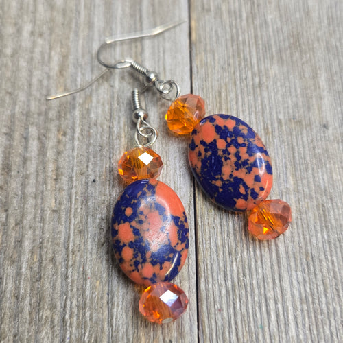 Royal & Orange Mosaic Oval Earring #2 - My Wyo Designs