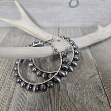 Navajo Inspired Silver Pearl Hoops ~ large