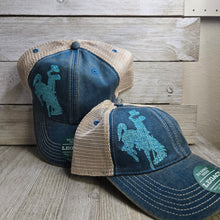 Washed Teal & Teal Glitter Ball Cap Bucking Horse & Rider®️