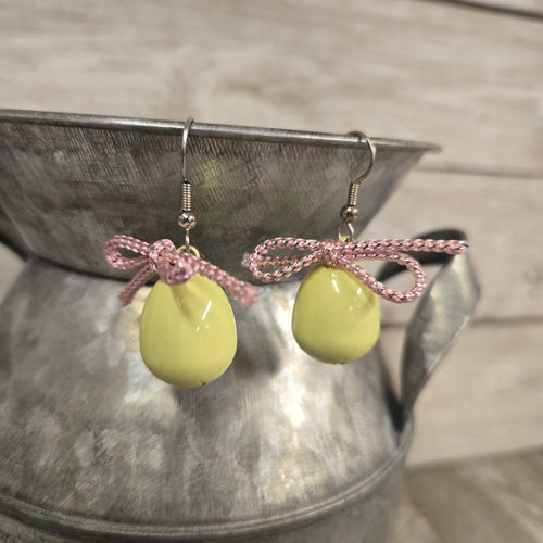 Small Jingle Egg Earrings ~ Yellow/pink bow - My Wyo Designs
