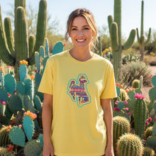 Radiating ~ Multi-bright Bucking Horse ~ Heather Yellow Bella Tee - My Wyo Designs