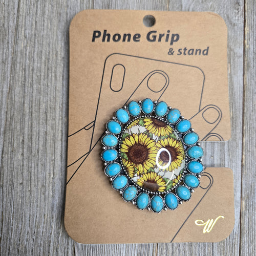 Sunflower & Turquoise Phone Grip - My Wyo Designs