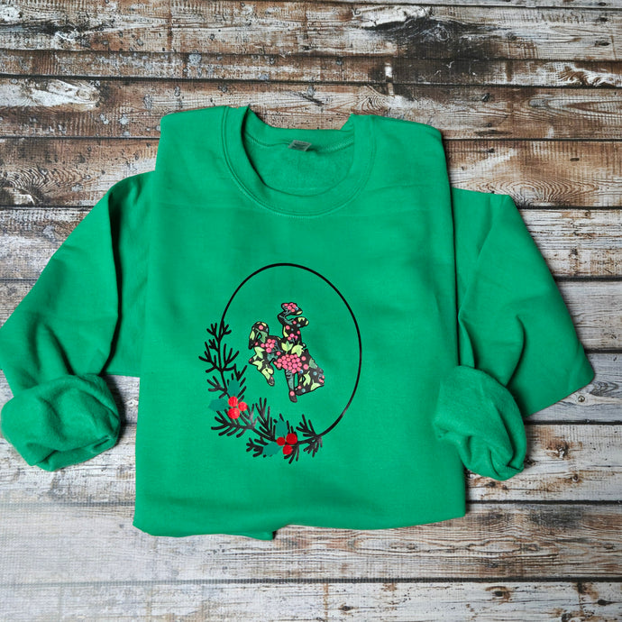 Holly Berries & Bucking Horse ~ Green Gildan Sweatshirt