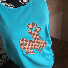 Prairie Brown Check wide strap tank ~ Tahiti Teal