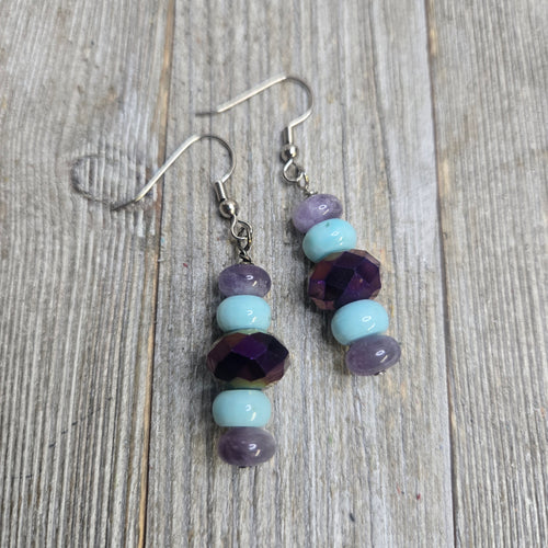 Larimar & Cut-Glass Crystal Purple & Aqua earrings - My Wyo Designs