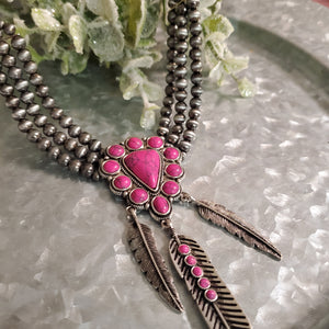 Feather ~Navajo Pearl Inspired~ Necklace Silver & Hot Pink - My Wyo Designs