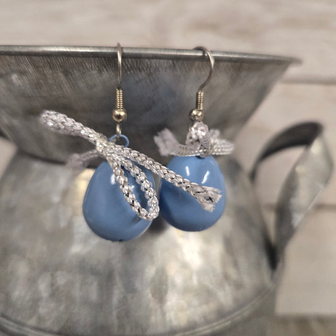 Small Jingle Egg Earrings ~ Blue/White bow - My Wyo Designs