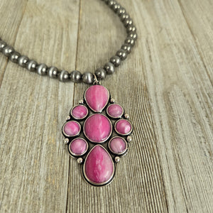 Pink Stone Pendant Navajo Inspired Pearl Necklace - My Wyo Designs