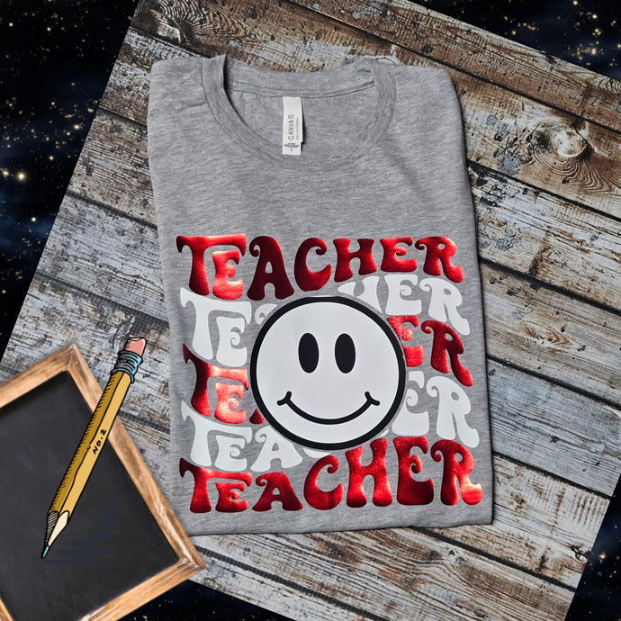 Teacher ~Smiley ~ Bella Tee~ Red & White