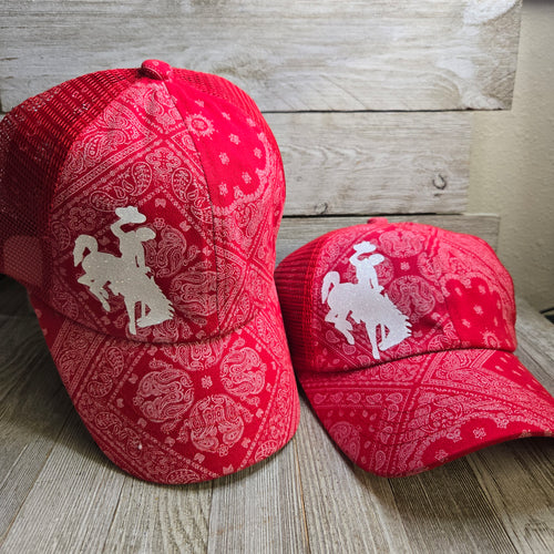 Red & White Bandana Bucking horse & Rider®️ CC Criss-Cross Pony Cap